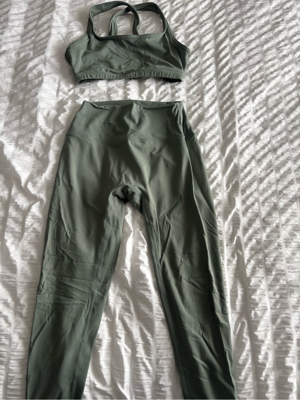 SET Active Olive Green High-Waist Leggings with Matching Sports Bra